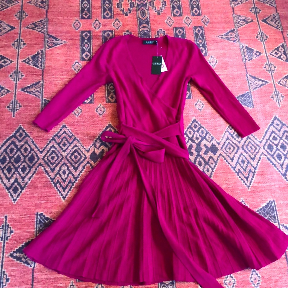 Ralph Lauren medium, faux wrap sweater dress, Cotton, Fuchsia raspberry pink